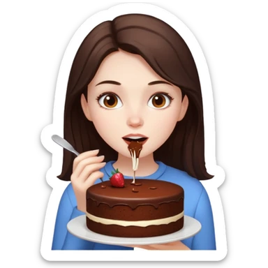 brunette girl with pale skin eating chocolate cake sticker
