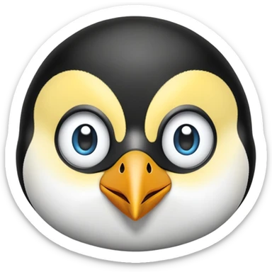 cinematic-cute-emperor-penguin-portrait-emoji,-head-tilted-playfully-and-inquisitively,-with-glossy,-pristine-plumage-accented-by-a-bright-beak-and-round,-sparkling-eyes-filled-with-curiosity,-simplified-yet-irresistibly-adorable-features zoomed into the face sticker