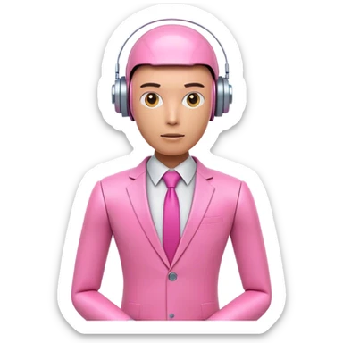 human-looking 3d robot office worker in intensive pink color suit sticker