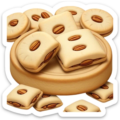 Cinematic Realistic Ma'amoul Dessert Emoji, featuring delicate shortbread cookies filled with dates or nuts rendered with intricate detail and warm, inviting lighting. sticker