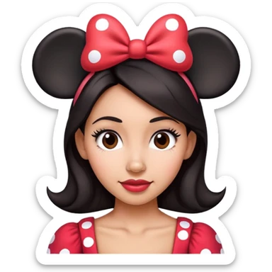 Woman dark hair Minnie mouse ears sticker
