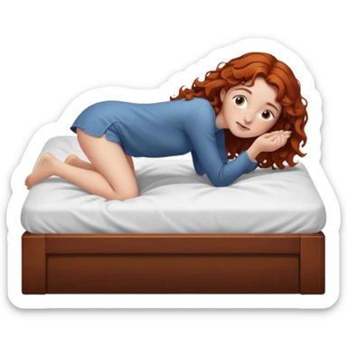 Fullbody nude very beautiful girl very beautiful face with freckles, wavy hair, big boobs, big ass, sexy body, bending over a bed spreading ass, getting ready for sex, busty sticker