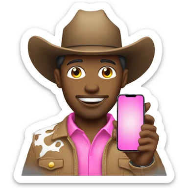 Light skinned cowboy with a pink cellphone sticker