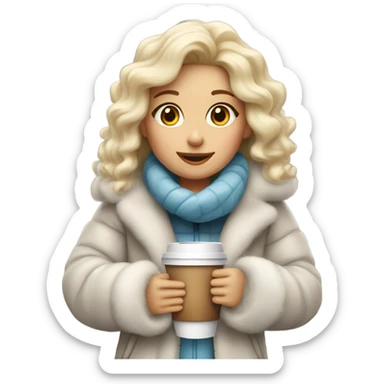 blondegirl wearing fluffy jacket and a coffee to go in hand sticker