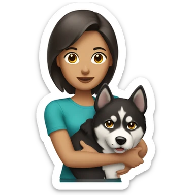 Brunette with bob woman holding a husky sticker