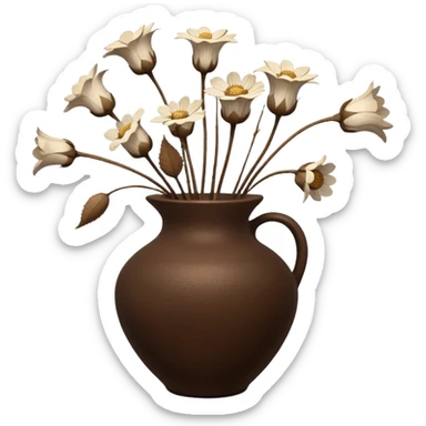 White Dried flowers and pods in a brown vase sticker