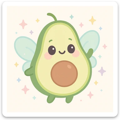 avocado fairy, playful, sparkles, fantasy, smiling, cute, colorful, fantasy style sticker