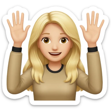 blonde female long hair saying stop smiling funny both hands up sticker