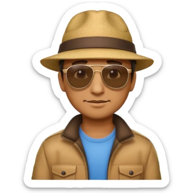 Add a mountain under the man, keep apple style emoji, no background. sticker