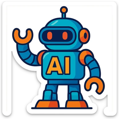 futuristic robot with the letters AI, vibrant toon style sticker