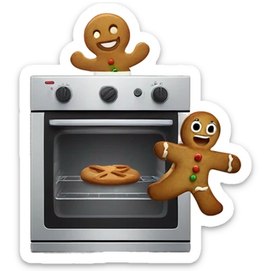 Oven and gingerbread man running away screaming  sticker