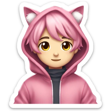 Cute Kawaii Beautiful Gorgeous Sparkly Shiny Blushing Anime Style Catboy Wih Pretty Hair And Hoodie sticker