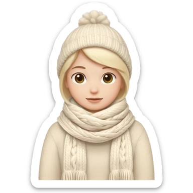 cute soft-matte emoji of an ivory scarf with thick cable-knit patterns, light beige accents, cozy and fluffy winter texture, gently folded shape, minimal details, warm and soft shading sticker