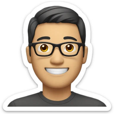 asian man, very short hair, black frame glasses, smile, head to shoulder shoot  sticker