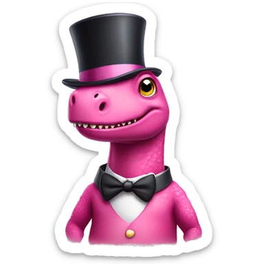 Pink dinosaur wearing a top hat sticker