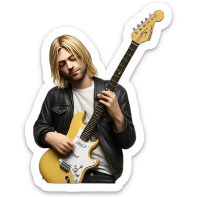 hyper realistic Kurt cobain playing a fender guitar sticker