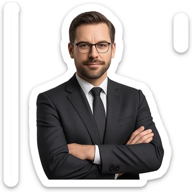 a German man wearing a business suit with a confident look sticker