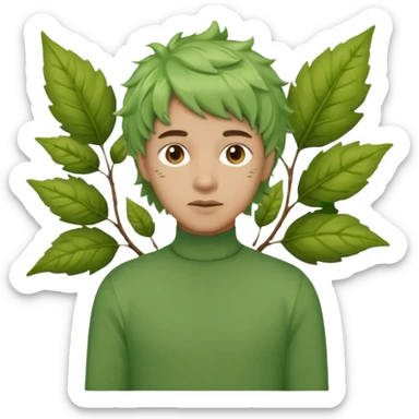 The Tree of Wisdom of The Wiggles with light skin, brown eyes, green leaves wig and, green skivvy shirt, light brown pants sticker