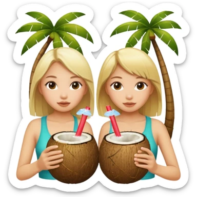 girls drinking out of a coconut one is Asian the other one is blonde  sticker
