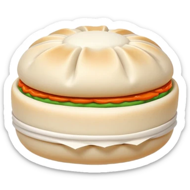 Steamed pork buns Baozi with visible pleated top, simplified emoji style with bold outlines and bright colors, cartoon style Northern Chinese breakfast staple sticker