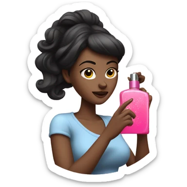 dark hair Woman spraying pink perfume sticker