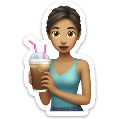 Hispanic girl drinking iced coffee sticker