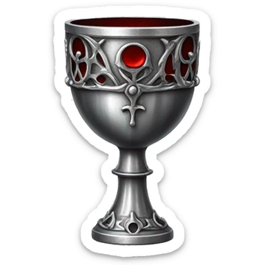 gothic silver chalice grail with detail on the outside and red wine inside sticker