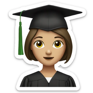 graduation emoji woman with brunette bob and green eyes sticker