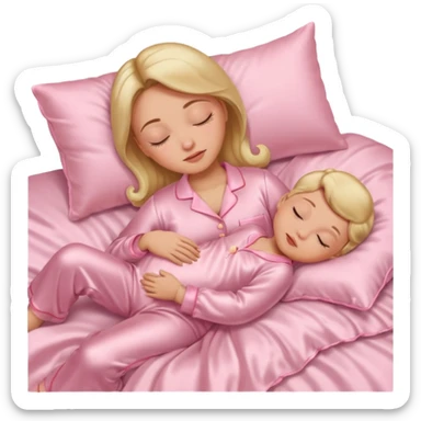 Mulher dormindo de pijama na sua cama de cetim rosa bebê sticker
