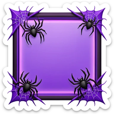 A square Halloween photo frame with glowing neon-purple spider-web patterns along the edges and a few small black bats perched on the corners. The center is completely transparent  sticker