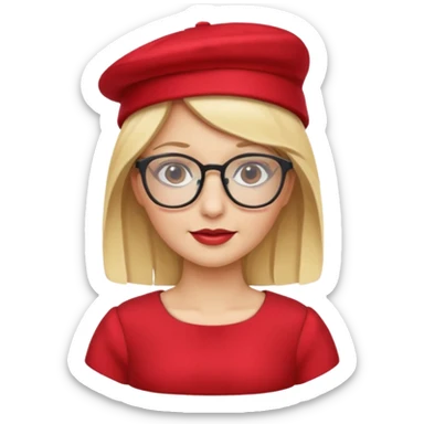 blonde woman wear red hat and dress and glasses sticker