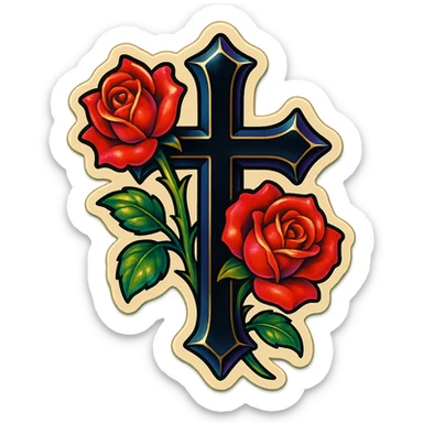 goth cross with roses, retro stickers style sticker