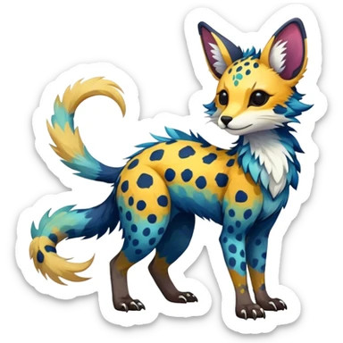 Feral Rare Fantasy colorful Vernid-Trico-species by LiLaiRa, random markings, tufted tail, tufted ears, full body sticker