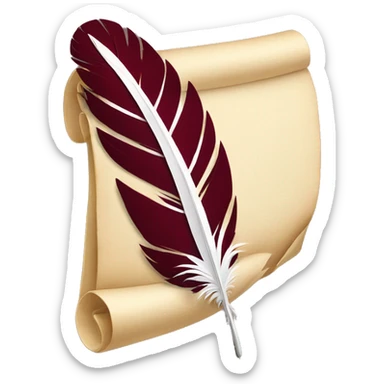 a maroon feather quill and an open SCROLL sticker