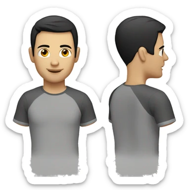 A 30 year old, caucasian man, with short black hair,   wearing a tshirt. sticker