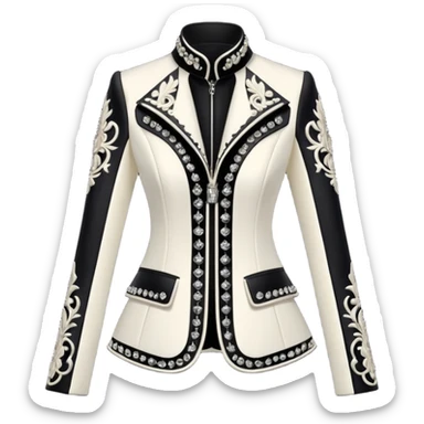 Alexander McQueen brand ultra detailed jacket for women with luxury gothic style embellishments. 8k, 5000x5000px, 3D rendering, realistic, isolated still life, no emoji faces no emoji icons no human figures  sticker