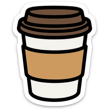 Make a closed coffee to-go cup like the reference, but a little smaller and with no emoji or logo in the middle. Use a slightly darker sleeve. Keep the same style and colors as the reference. sticker