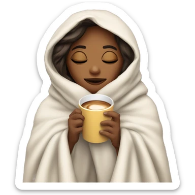 girl inside a blanket sipping coffee eyes closed sticker