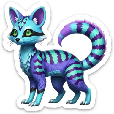 Rare realistic tropical exotic cute epic pretty beautiful handsome gorgeous aesthetic colorful vibrant Vernid-Protogen-Primagen-Wickerbeast-Genet-Trico-species-Fakemon-hybrid-creature by LiLaiRa, beautiful intricate markings, full body sticker