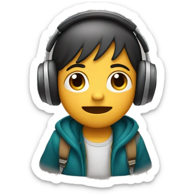 Niño cantando con auriculares al frente de un portátil  sticker