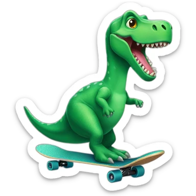 green dinosaur on a skateboard sticker