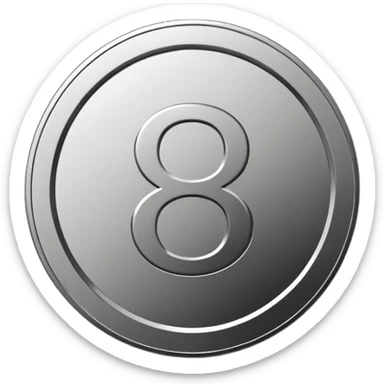 Emoji icon of a metal coin with engraved number 8, minimalist style, isolated, only metal color sticker