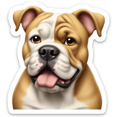 an english bull dog who is golden tan with white, slobbering sticker