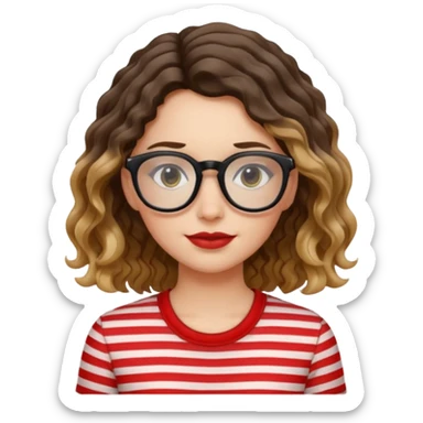 niña con pelo ondulado con una polera de tiras rojas y lentes negros  sticker