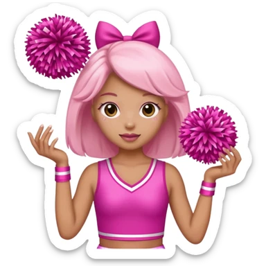 football cheerleader, holding big cheering pom, pink and twinkle sticker