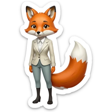 sad anthropomorphised female fox in stylish outfit, no sunglasses, very sad and crying, looking to the left, full-body view sticker