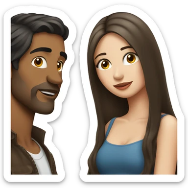 Brunette man with chinhair kissing brunette woman with long hair sticker