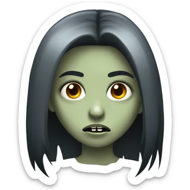 girl zombie with black long hair with teeth and serious face  sticker