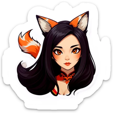 baddie asian long hair foxy eye sticker