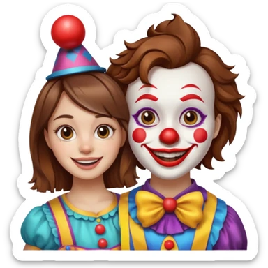 brown-haired girl in selfie with a clown face sticker